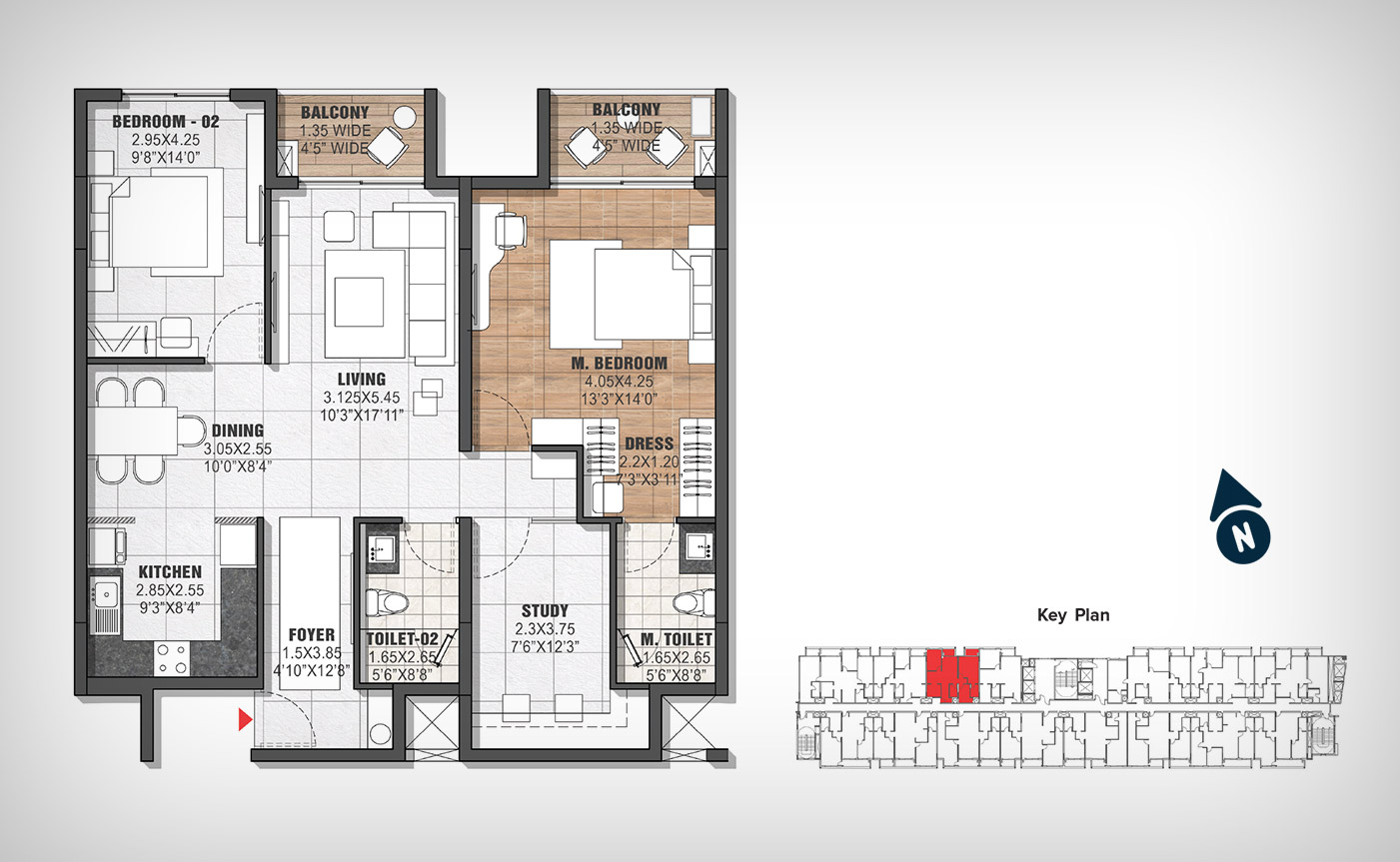 2.5 BHK Bedroom Plan For The Residences at BTG