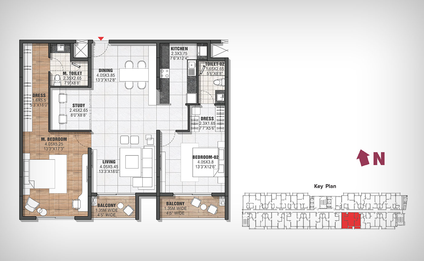 2.5 BHK Bedroom Plan 2 For The Residences at BTG