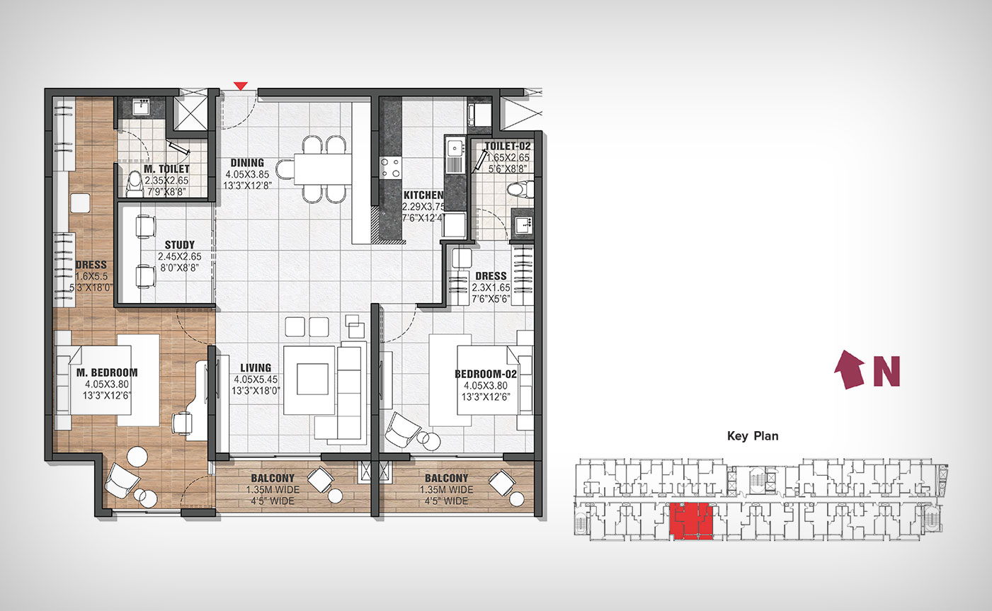 2.5 BHK Bedroom Plan 3 For The Residences at BTG