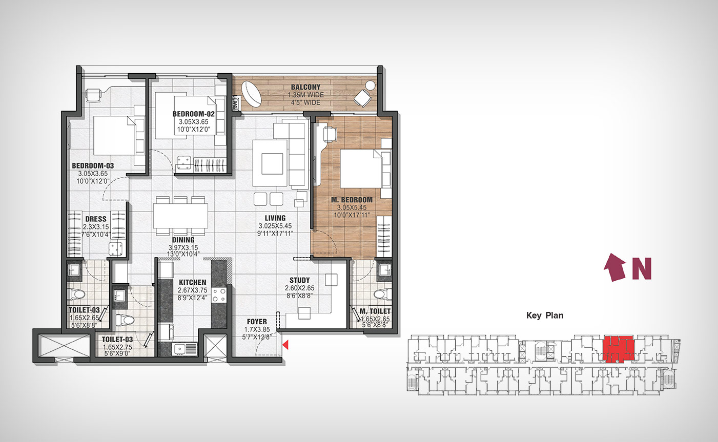 3.5 BHK Bedroom Plan For The Residences at BTG