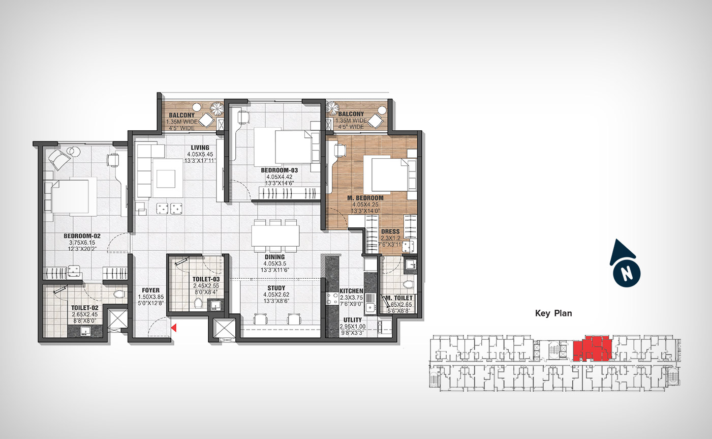 3.5 BHK Bedroom Plan 2 For The Residences at BTG